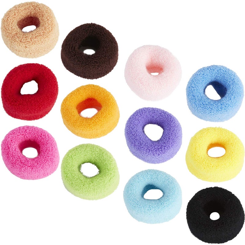 Angla 12 Pack Terry Cloth Cotton Elastic Stretchy Fuzzy Wide Thick Hair Ties Scrunchies Ties Ring Loop No Crease Seamless Hair Rubber Band Ponytail Holder Hair Accessories for Women Girl - Image 1